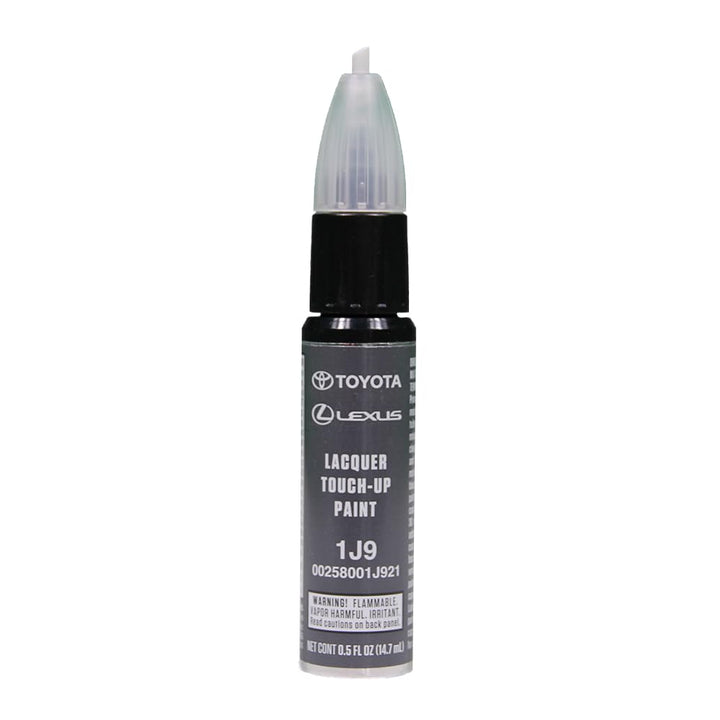 Toyota touch-up bottle front view showing Celestial Silver Metallic and built-in brush for accurate repairs