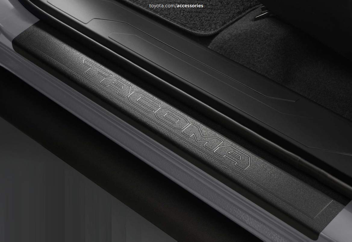 Toyota door sill front view showing black OEM fit and durable protection
