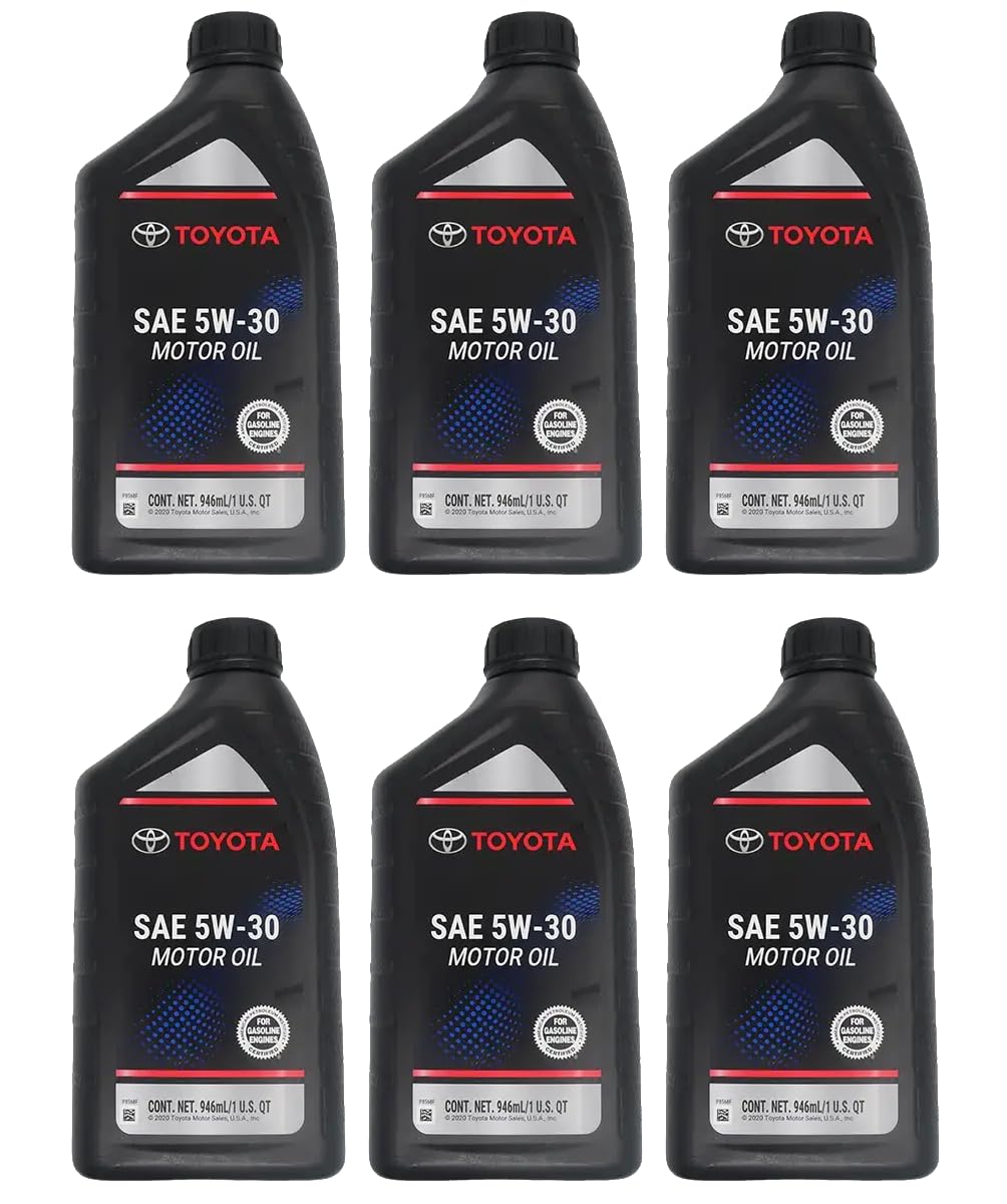 Toyota genuine 5W-30 front bottle view showing OEM label and assured engine protection
