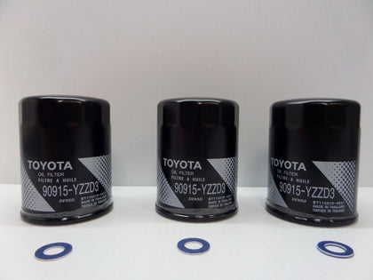 Toyota oil filter front view showing label and OEM part numbers for reliable fit
