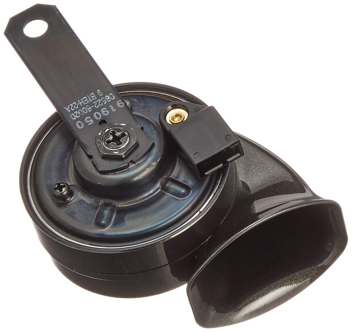 Toyota horn close-up of connector and mounting, simplifies direct-fit installation