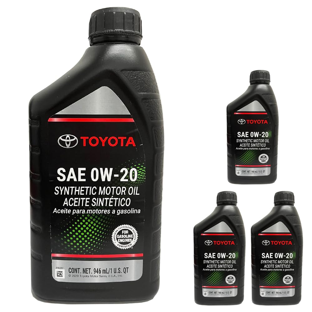 Toyota 4-quart oil jug front view showing branding and pour spout, ensures correct fit