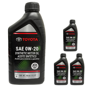 Toyota 4-quart oil jug front view showing branding and pour spout, ensures correct fit