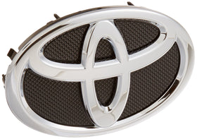Toyota genuine radiator emblem front view showing correct fit and authentic look