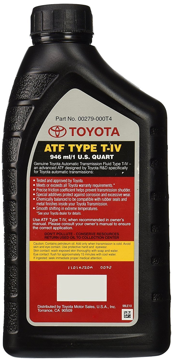 Toyota T-IV bottle close-up of label and cap, showing authentic part number and easy-pour design for accurate fills