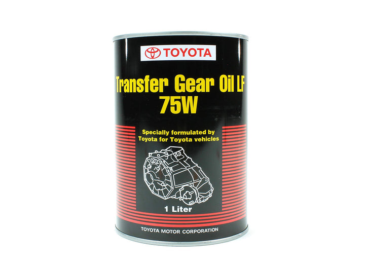 Toyota genuine transfer case gear oil front bottle showing label and part number benefits factory fit