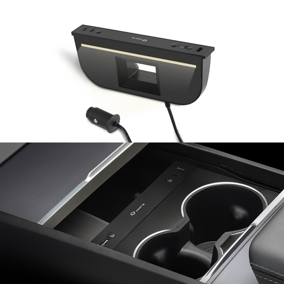 TPARTS front installation view showing clean console integration and convenience