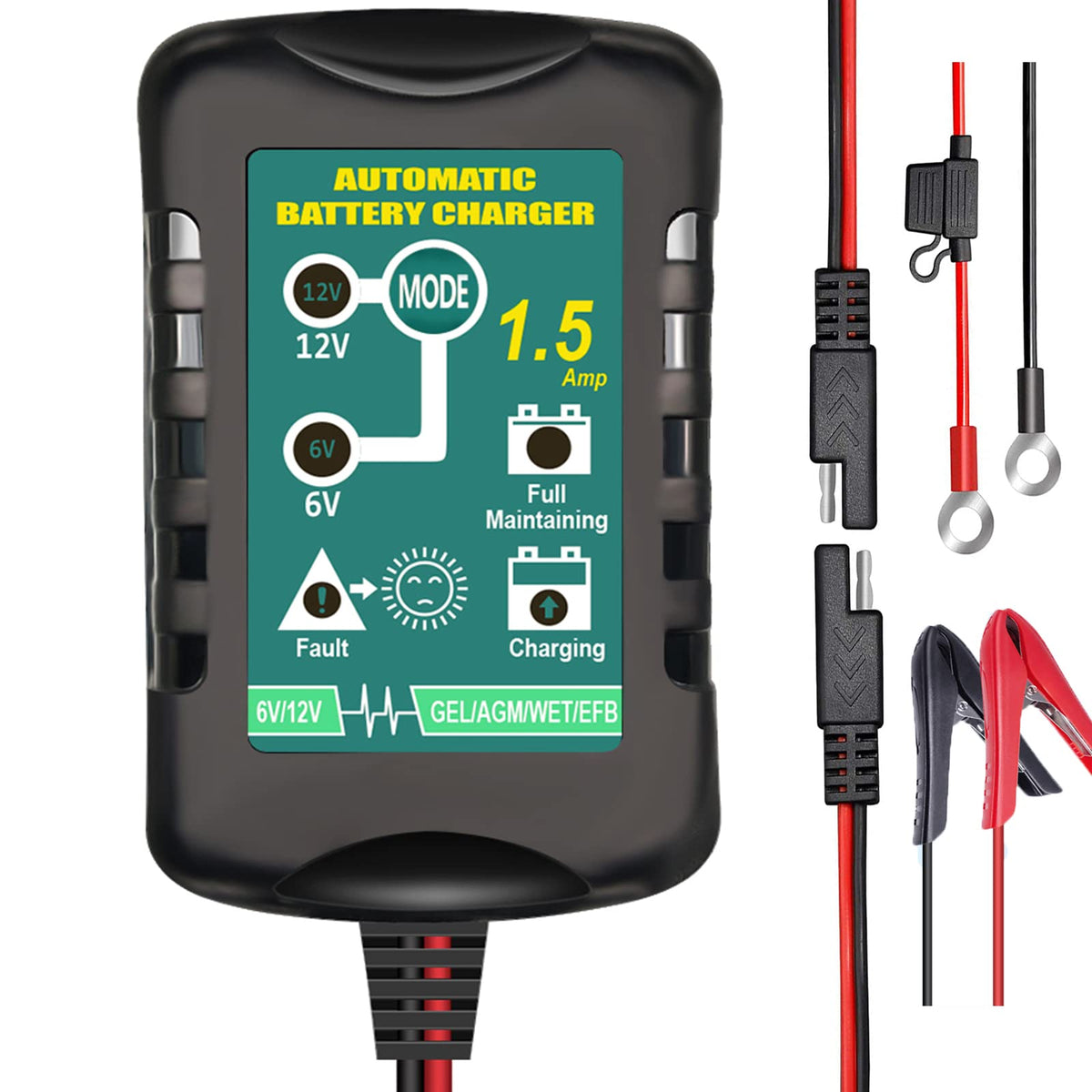 TPE charger front panel showing controls and dual voltage detection for safe charging