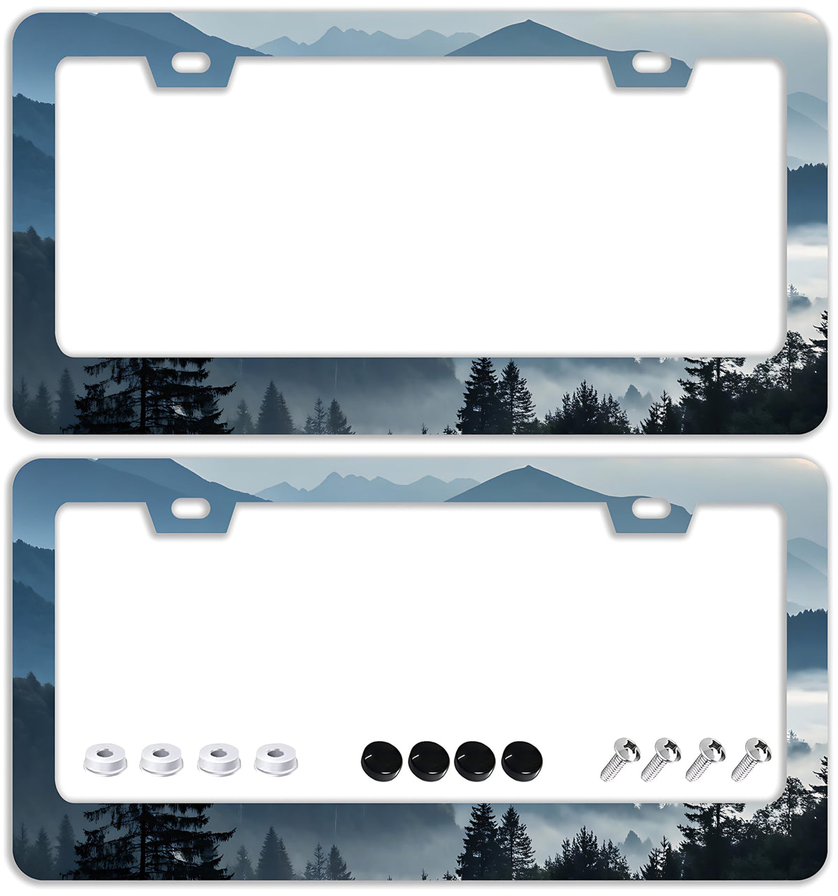 TQFTPT front view mountains forest frame showing decorative outdoorsy finish and protection