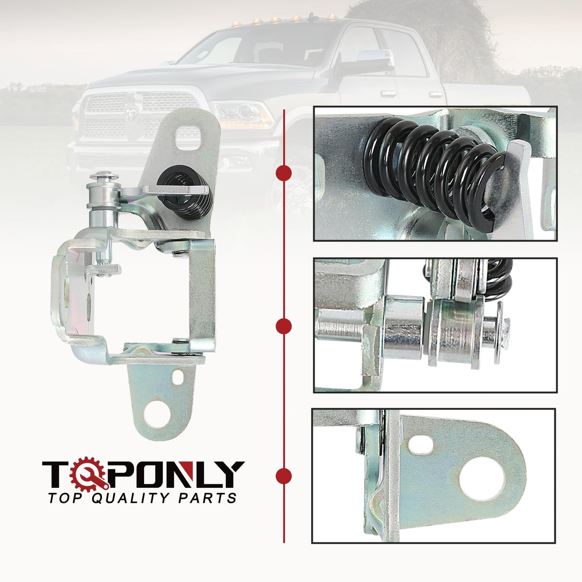 TQPONLY hinge installed on truck door demonstrating restored door fit benefit