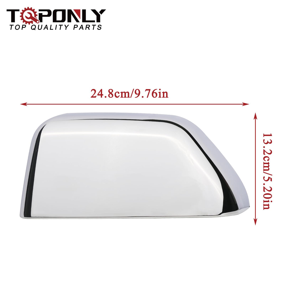 TQPONLY mirror cap beside ruler showing size and easy replacement benefit