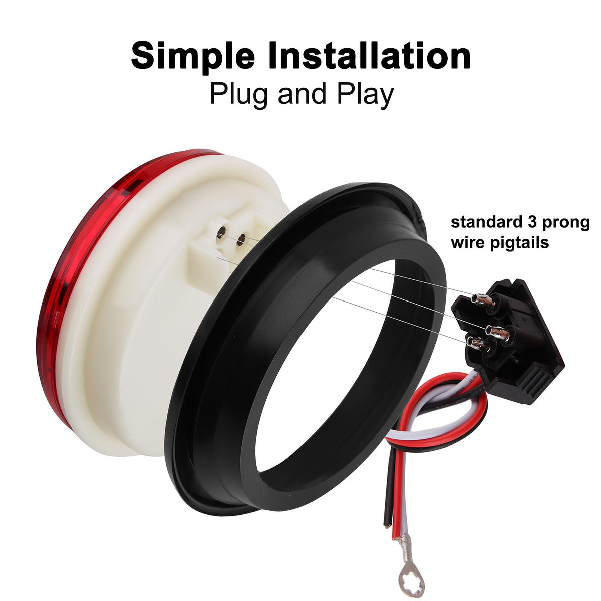 Traberm three-prong wire pigtail shown for quick hookup and correct wiring
