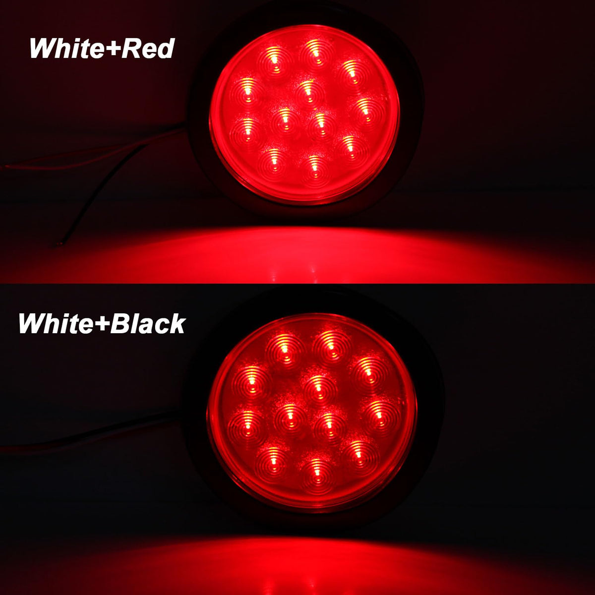 Traberm close-up of 12 LEDs and red lens showcasing crisp light output and durability