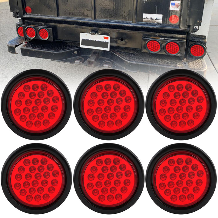 Traberm front view of 4-inch red tail light showing bright LEDs and durable lens