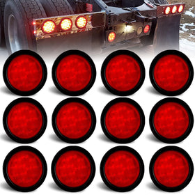 Traberm front-facing 4-inch red LED tail light showing bright signal for improved visibility
