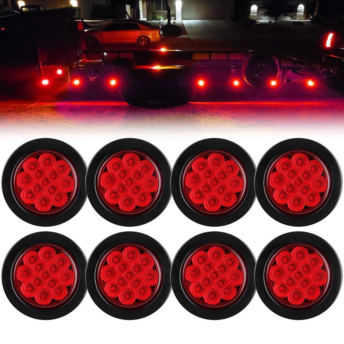 Traberm front view of eight lights showing kit completeness and ease