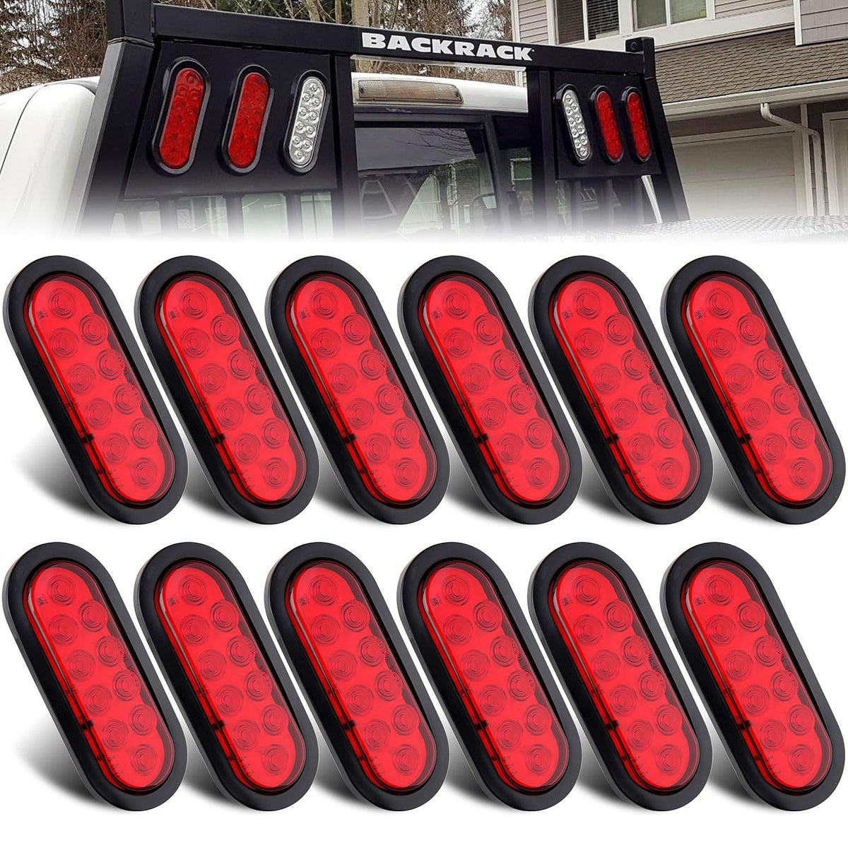 Traberm front view of 12-piece oval LED tail lights showing compact set and value