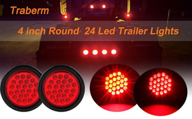 Traberm lit at night on trailer showing clear stop/turn signals and brightness