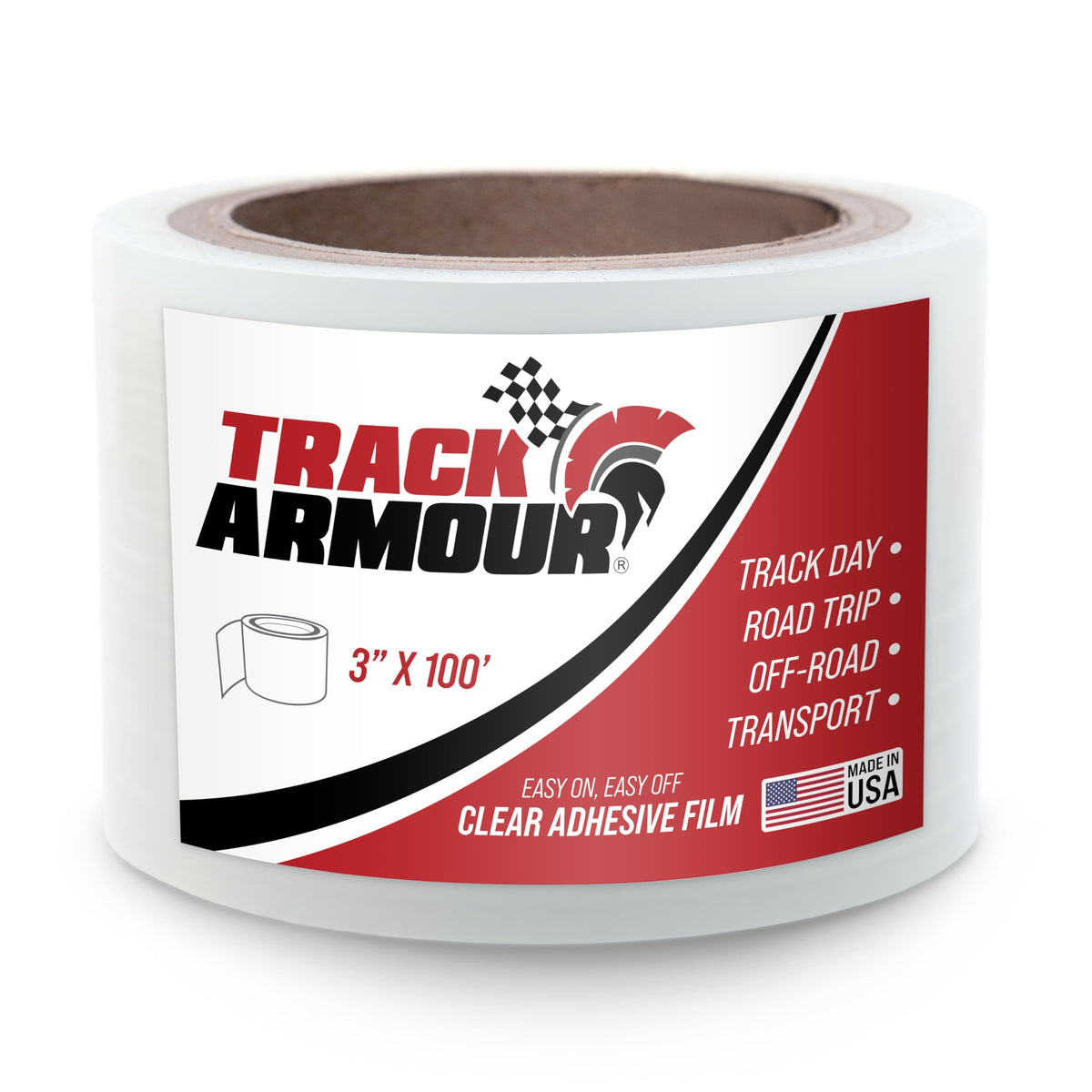 TRACK ARMOUR front roll packaging showing product and size benefits