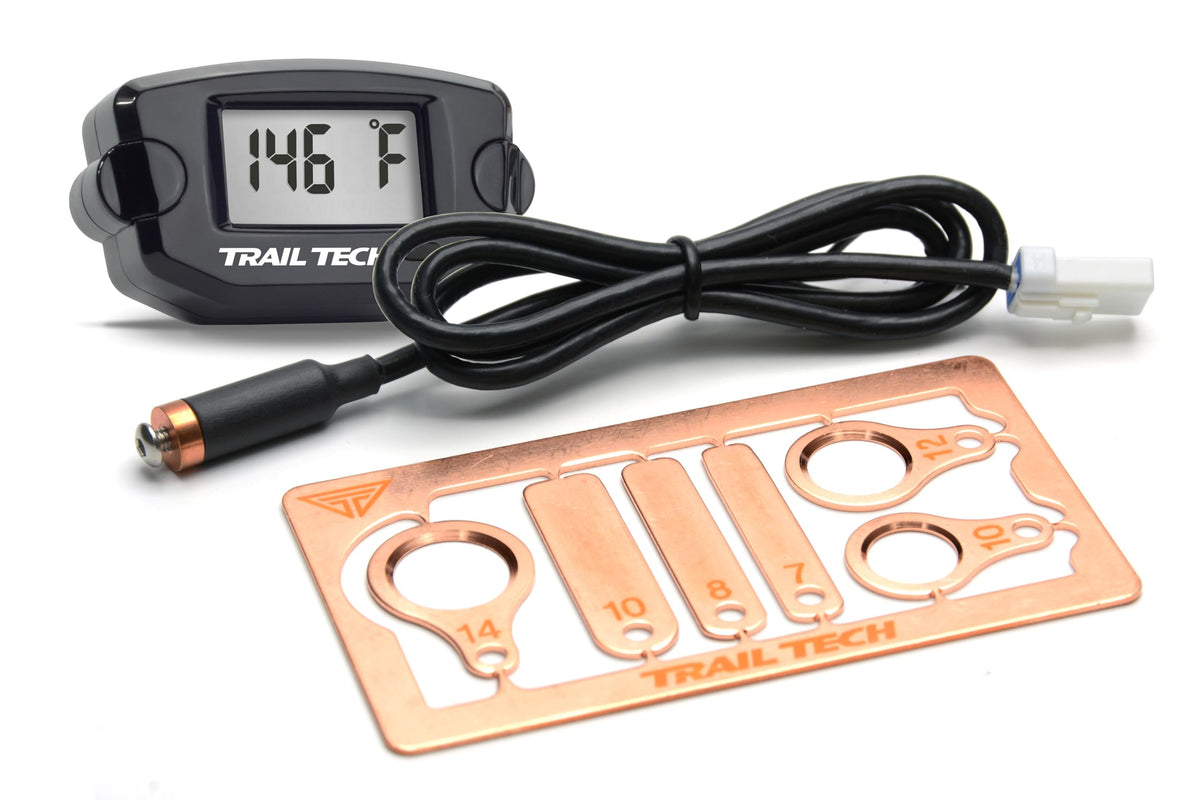 Trail Tech TTO front display showing clear LCD for quick temperature checks