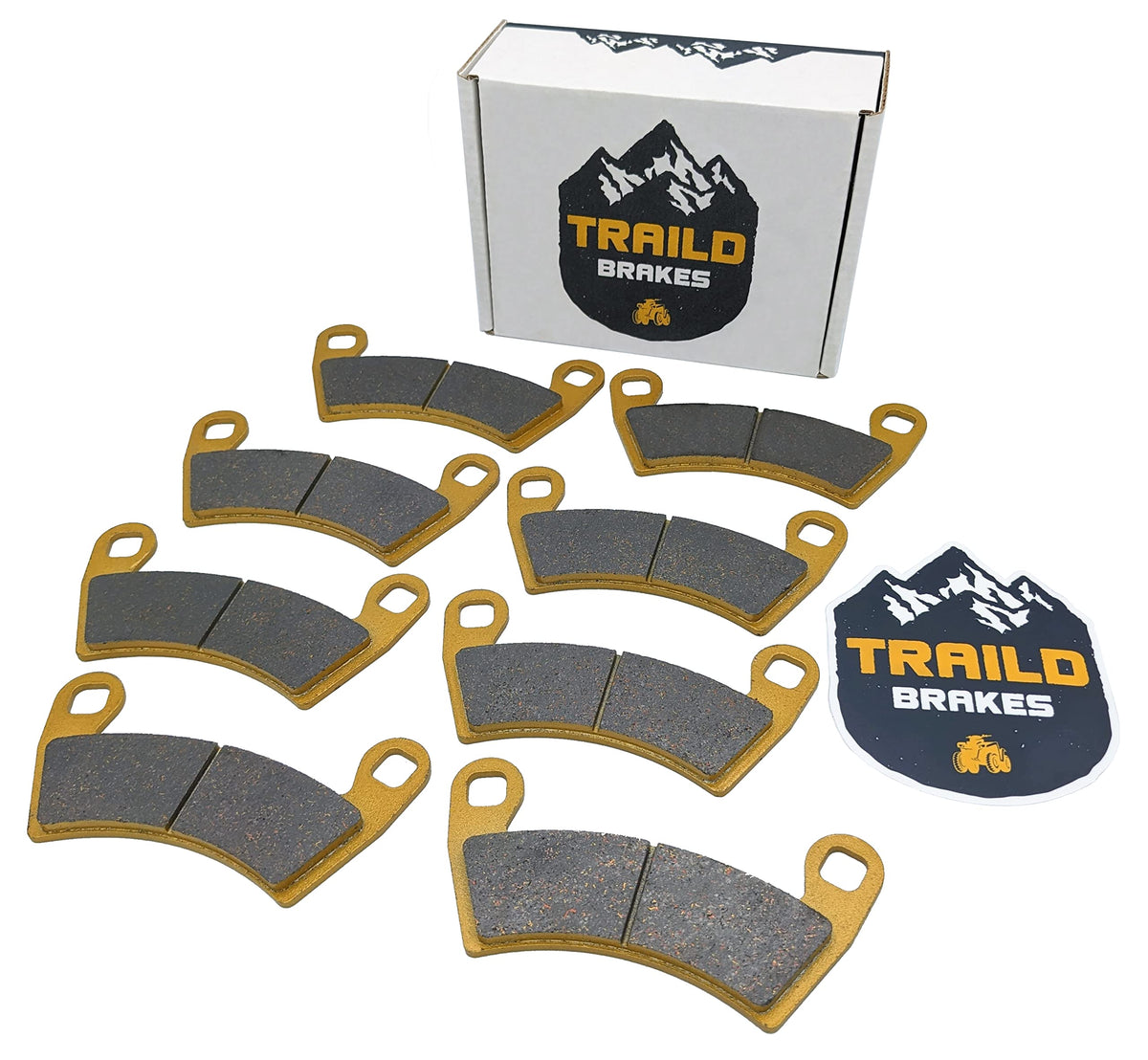 Traild front and rear pad set in packaging showing complete kit benefit