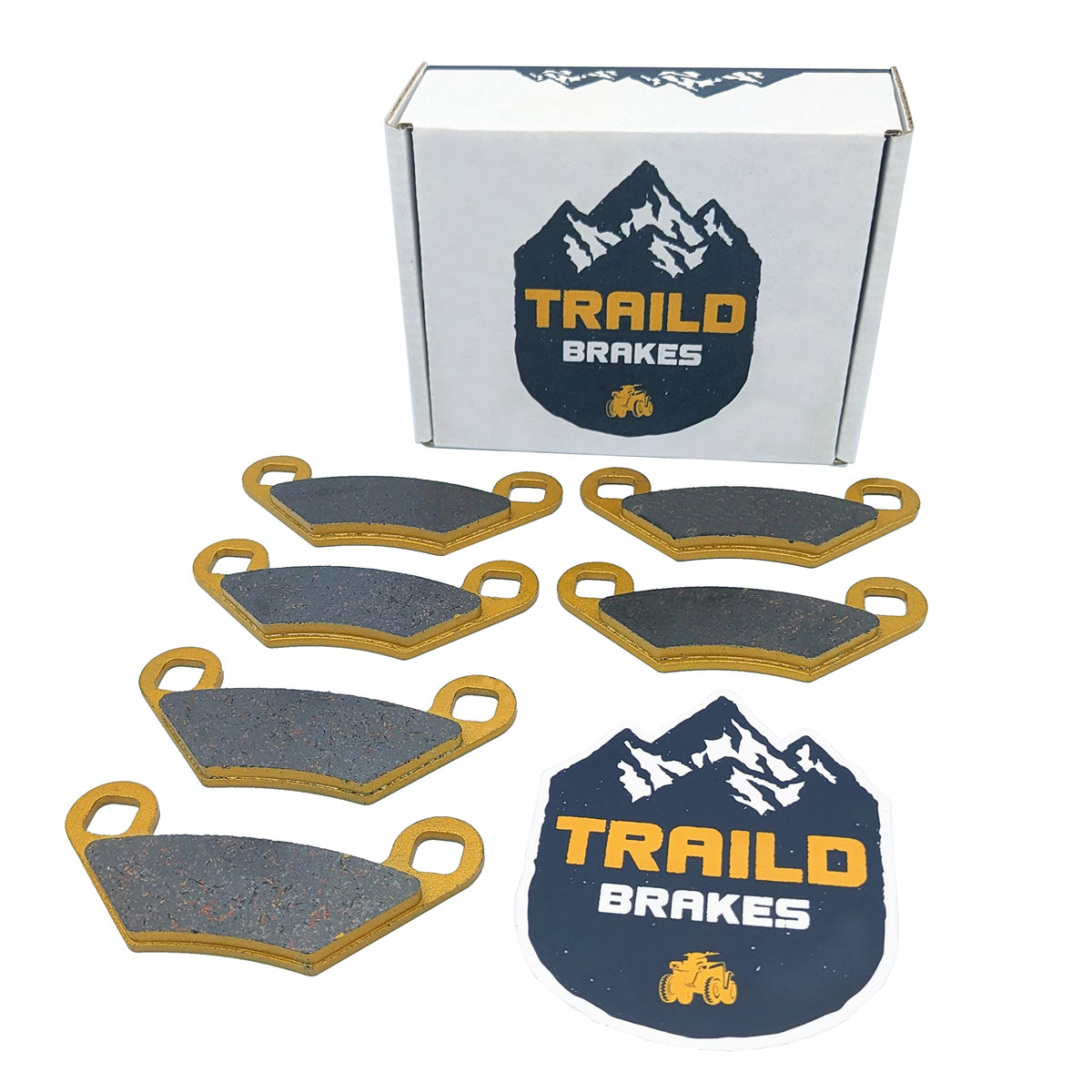Traild front caliper packaging showing full pad set and fitment benefit