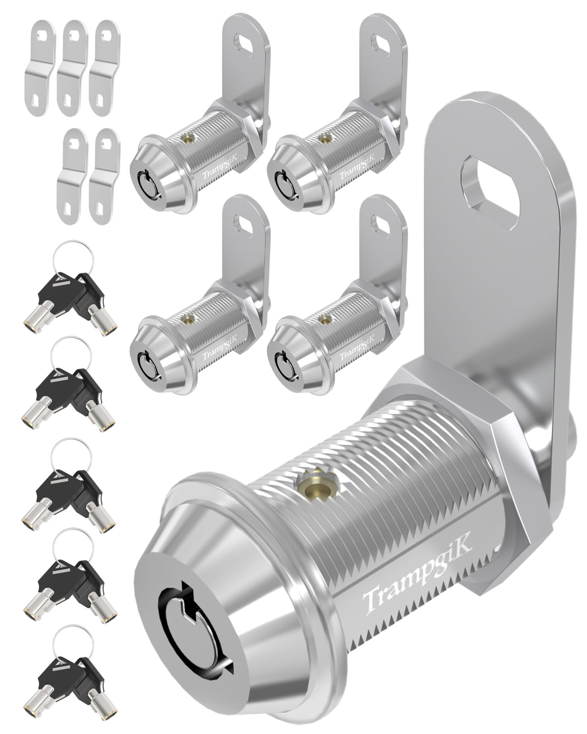 Trampgik front packaging showing five chrome compartment locks and keys for secure storage
