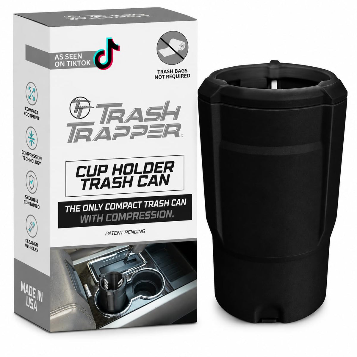 Trash Trapper front view showing compact design and tidy look