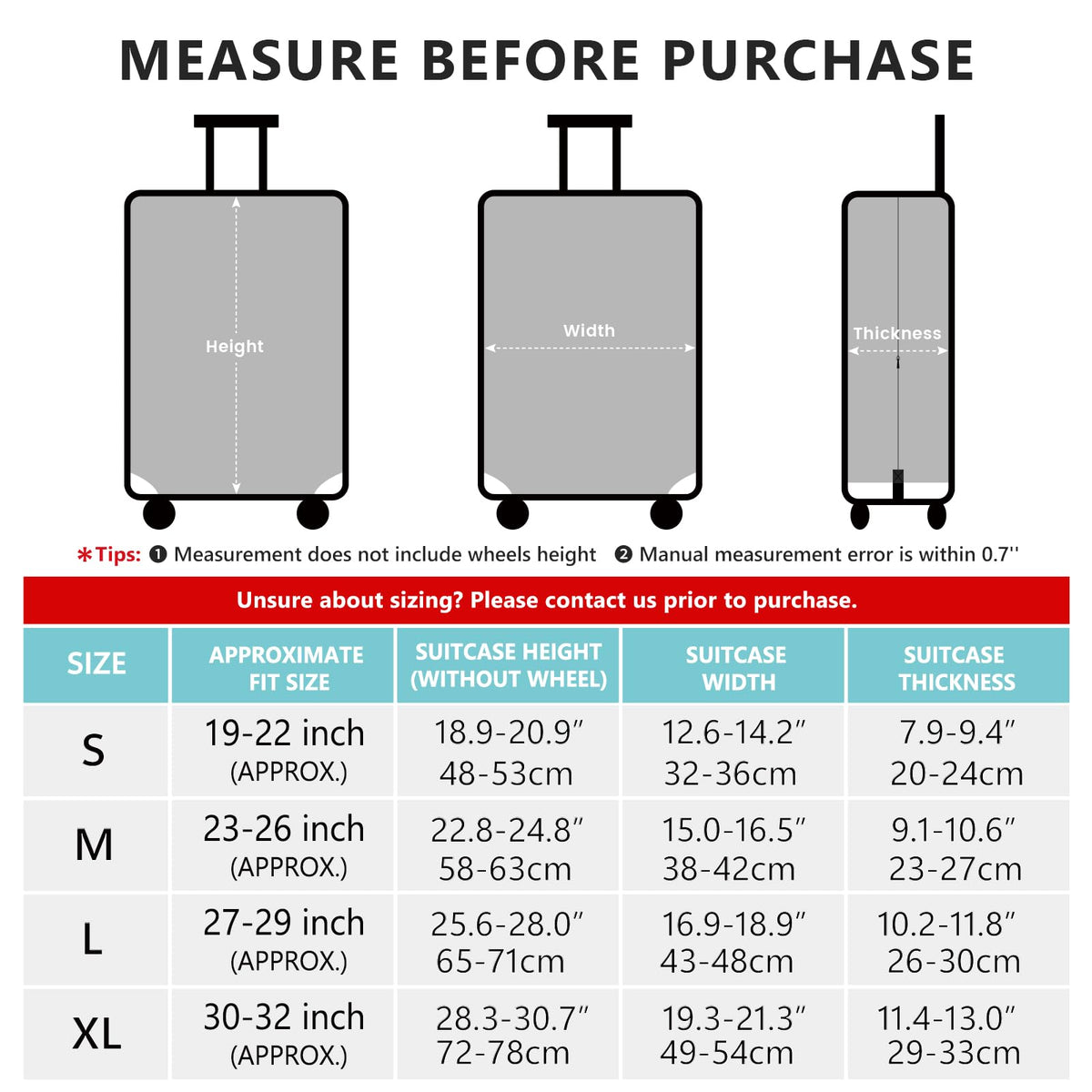 TRAVELKIN bottom zipper and elastic buckle securing cover without wheel interference