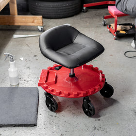 Traxion caster detail showing 5-inch all-terrain wheels for smooth rolling