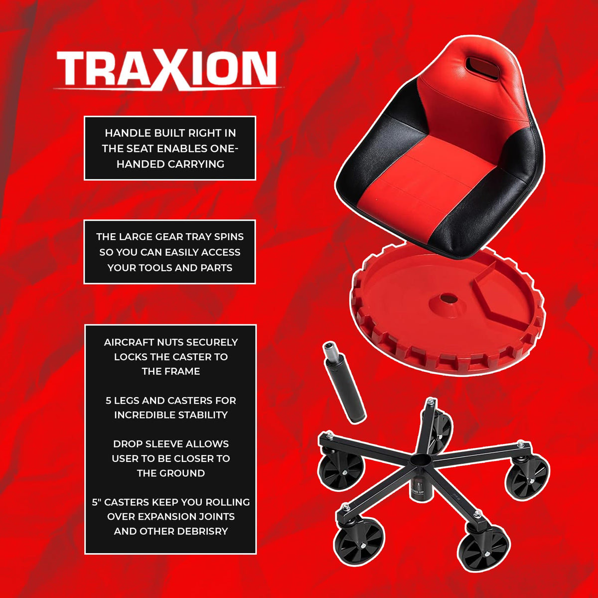 Traxion height adjustment detail showing drop-sleeve for low work positions