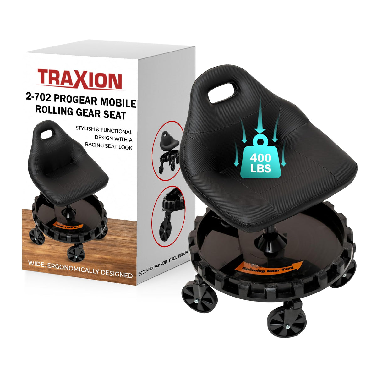 Traxion ProGear front view showing racing seat and benefits of comfort