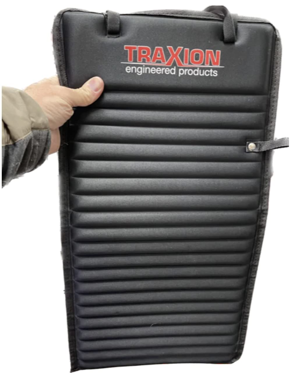 Traxion Versa Mat Mini front view showing full 12 by 24 inch pad protecting a workbench