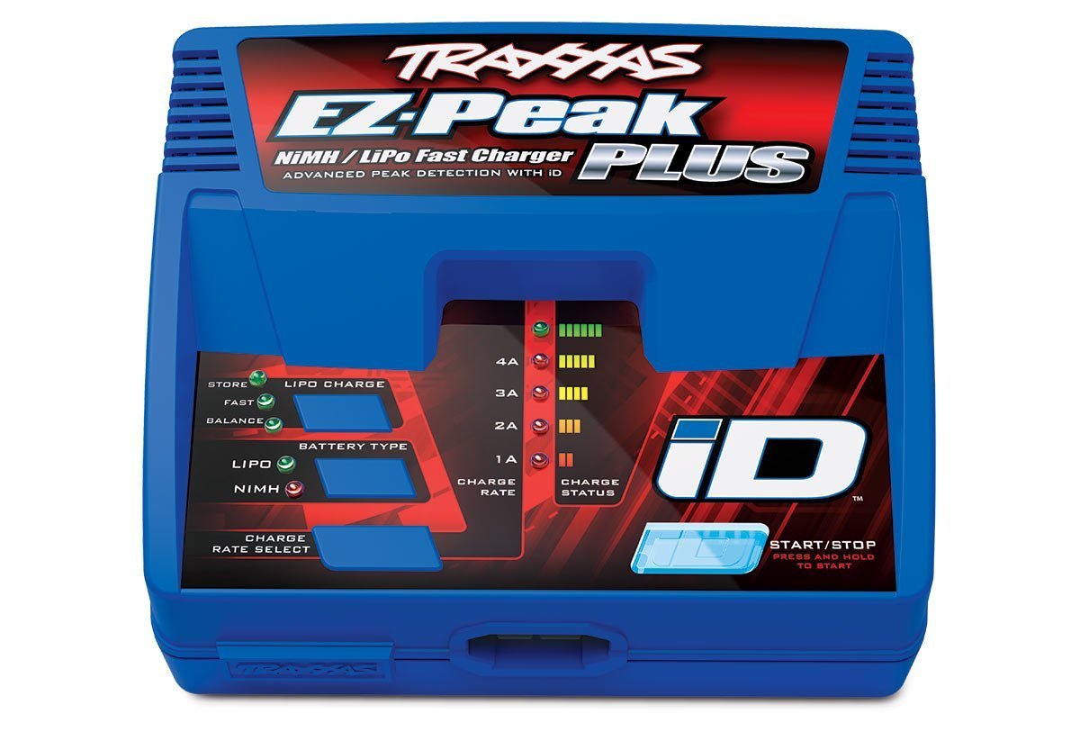 Traxxas EZ-Peak Plus front panel showing display and controls for fast, safe charging