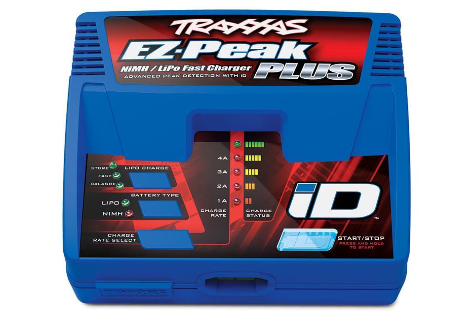 Traxxas EZ-Peak Plus front panel showing display and controls for fast, safe charging