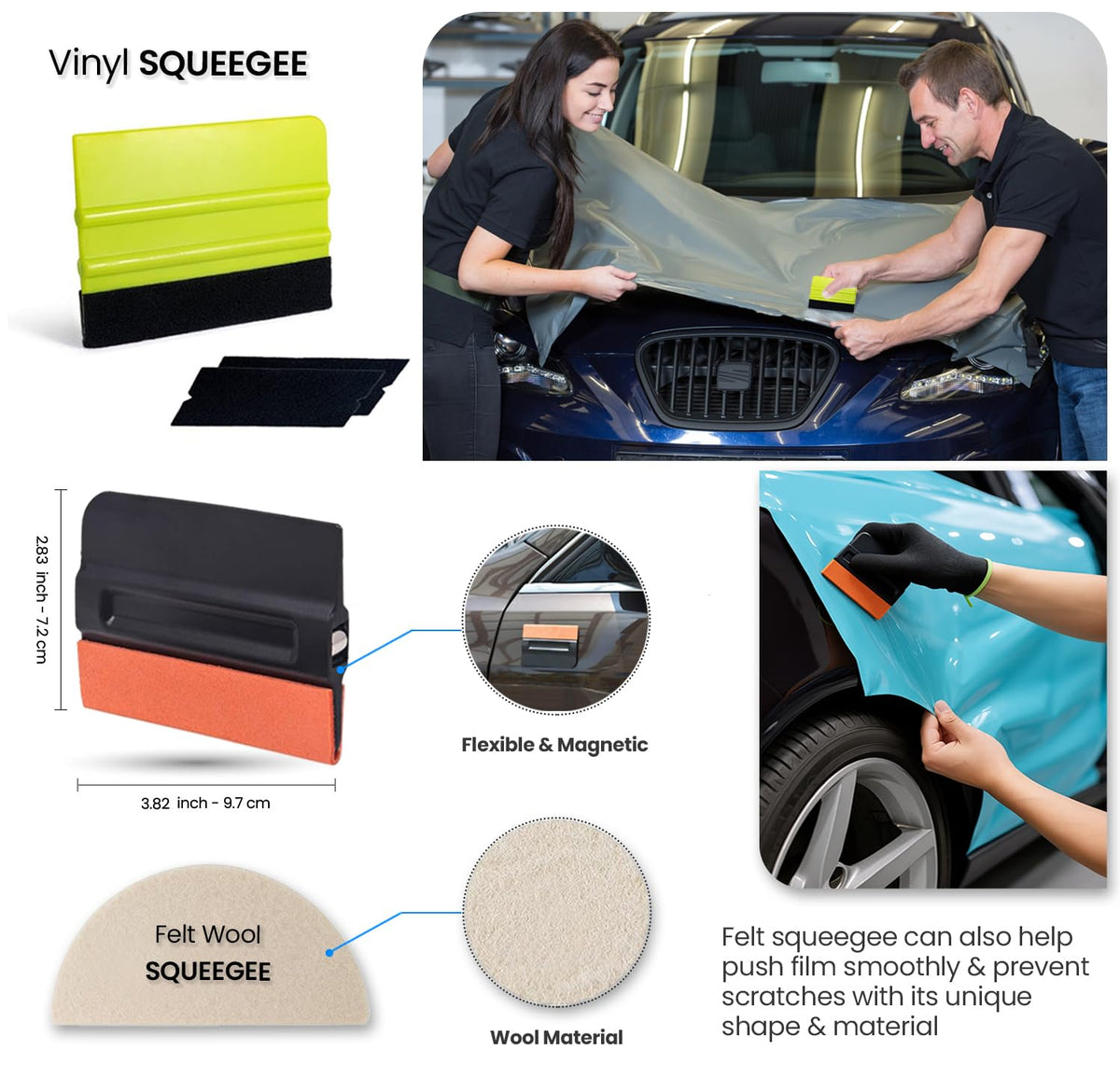 TRAYCLICKS felt squeegee close-up protecting paint while smoothing film