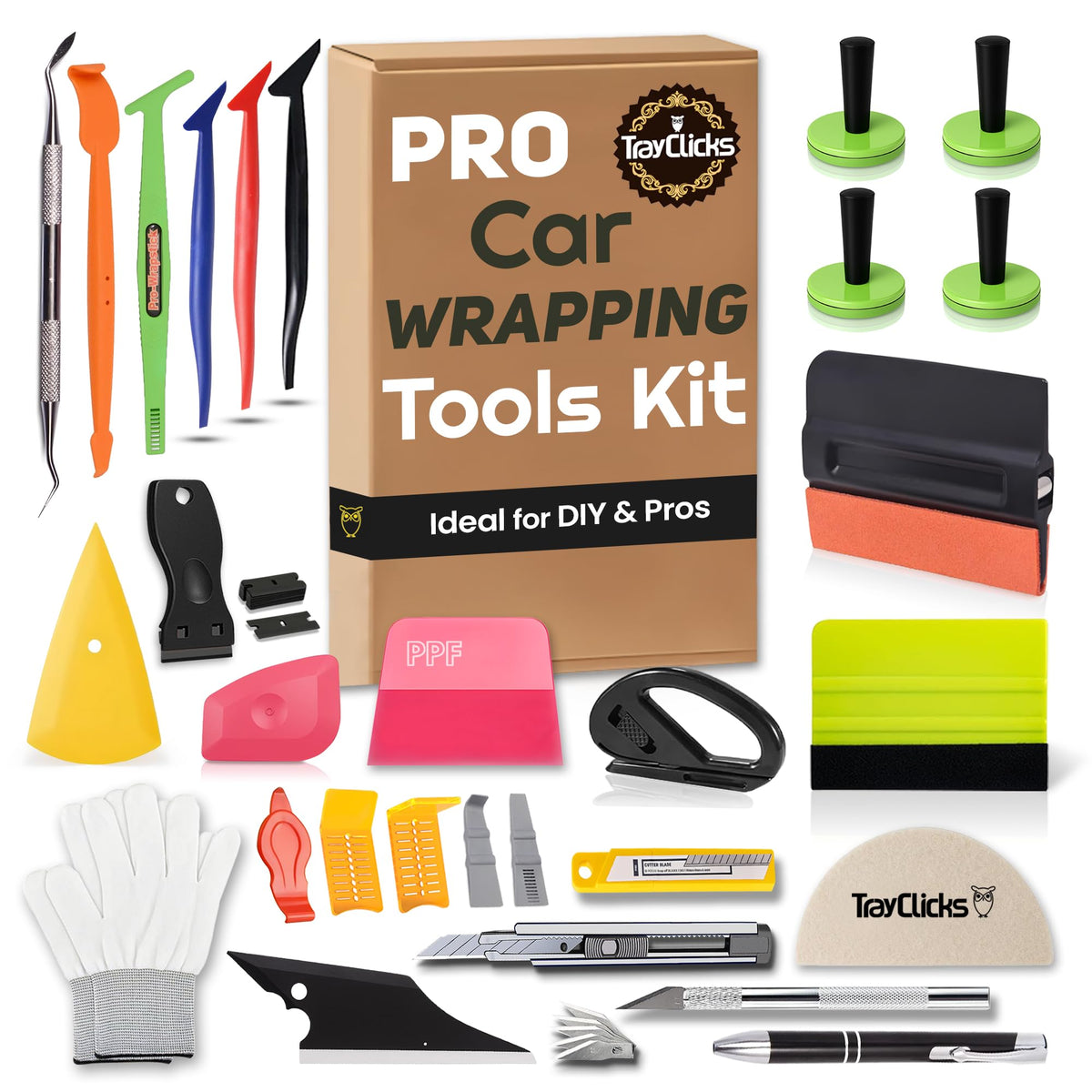 TRAYCLICKS kit laid out showing all tools for fast, professional installs