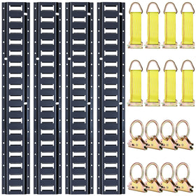 Trekassy front view of 4ft E-track rail kit showing complete packaged set and benefits