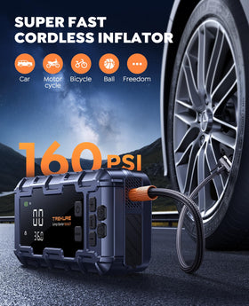 TREKURE air compressor display showing pressure presets for fast inflation
