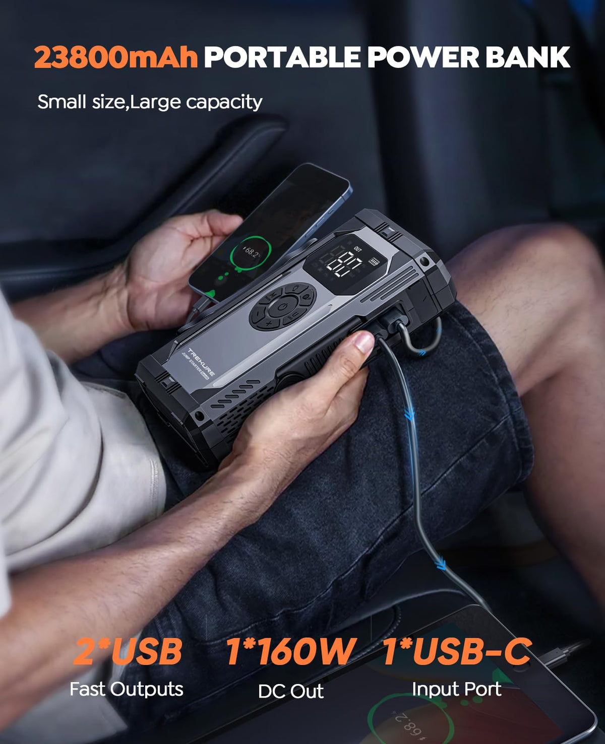 TREKURE air compressor nozzle inflating a car tire with accurate pressure
