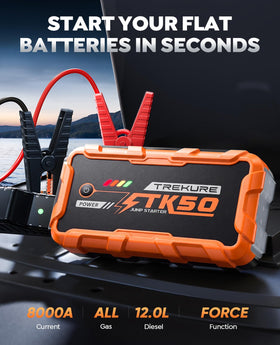 TREKURE thicker 8AWG jumper cables close-up for faster conductivity