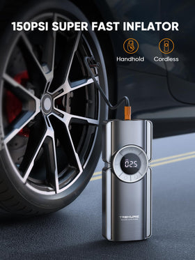 TREKURE detachable inflator hose with nozzles inflating a car tire, precise control