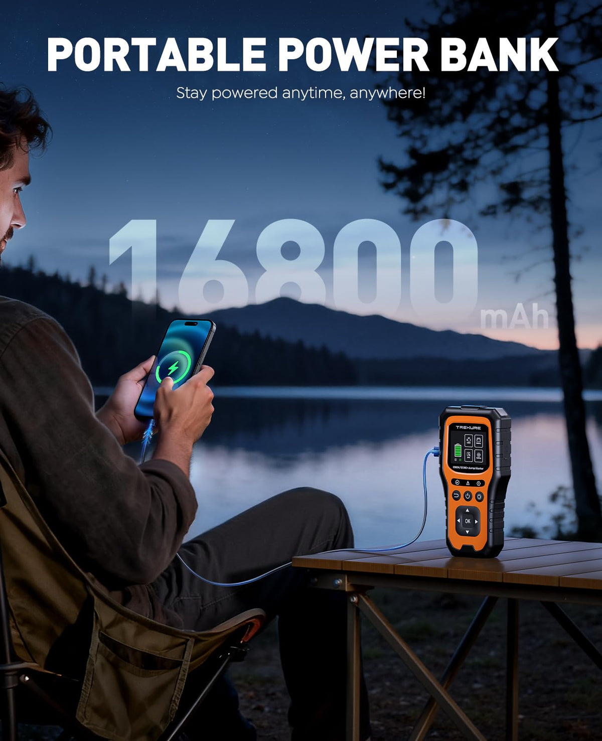 TREKURE bright wide-angle LED emergency light illuminating roadside repairs at night