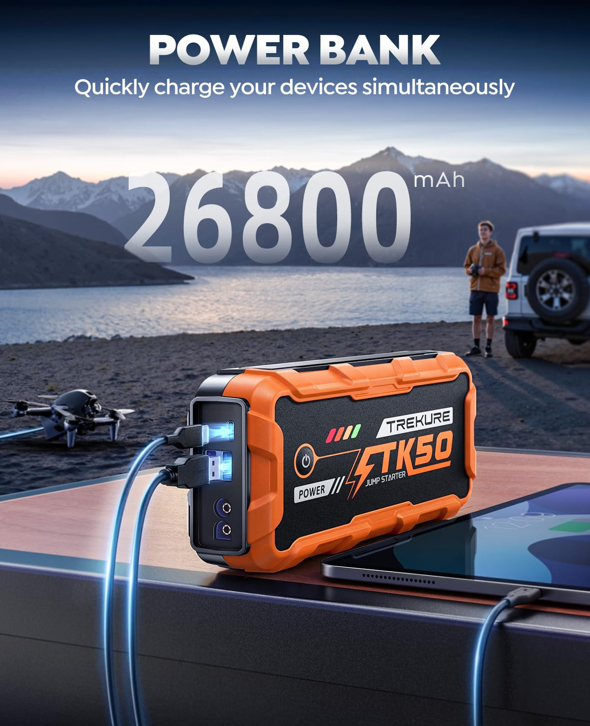 TREKURE 800-lumen LED lighting modes in dark roadside benefit visibility