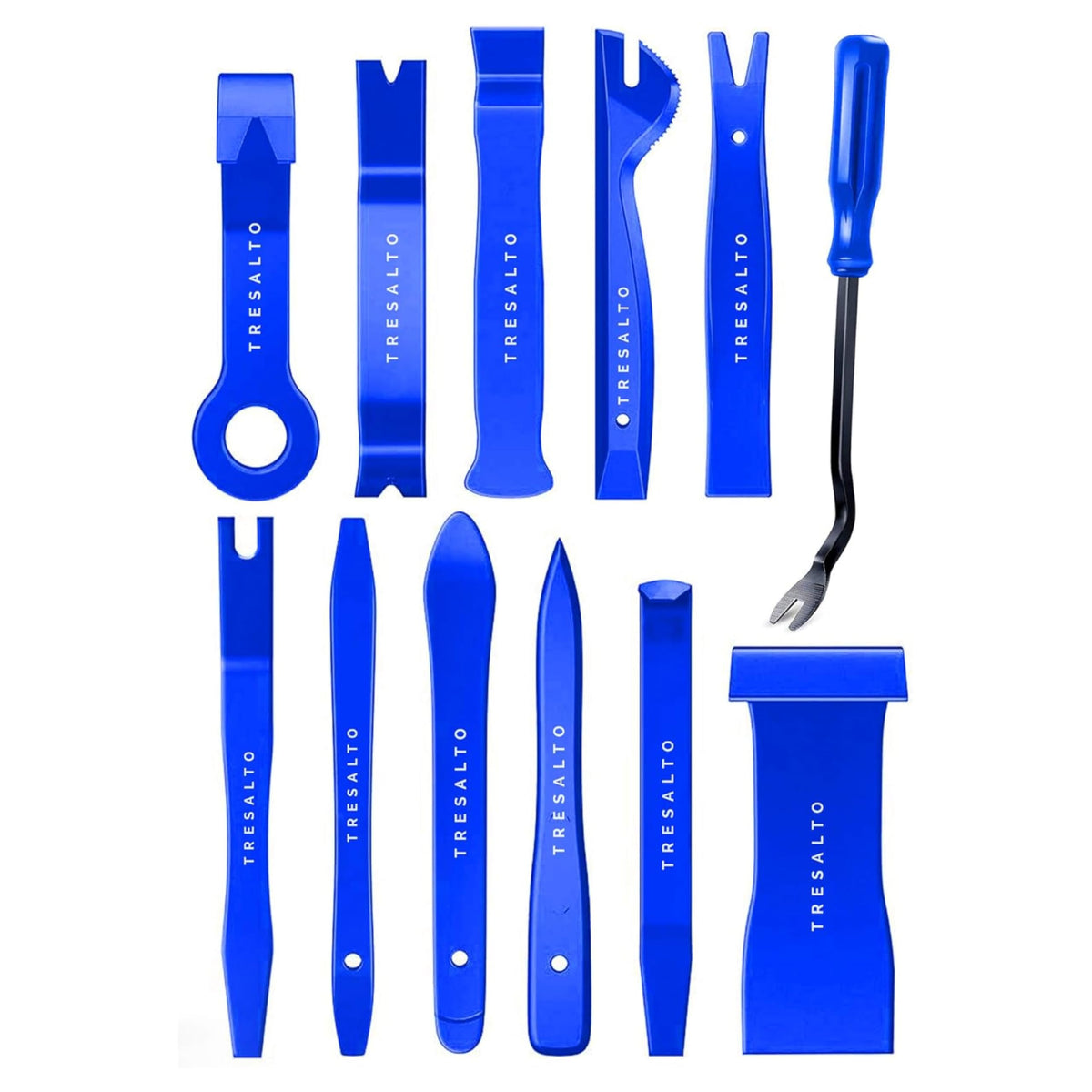 Tresalto front view of 12-piece kit showing all pry tools and organization benefit
