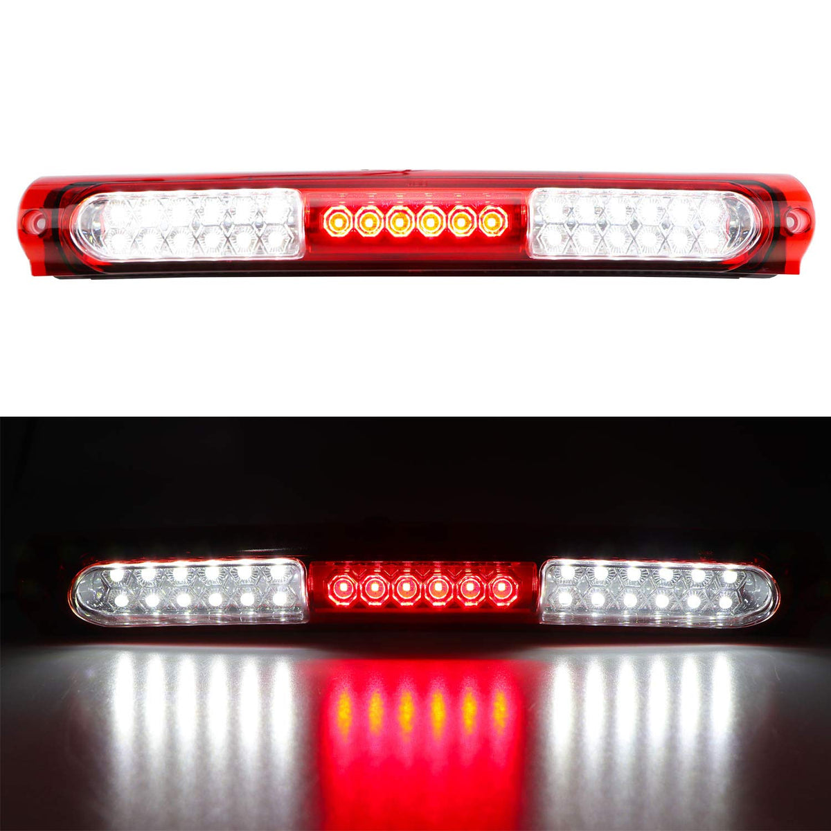 Tresound front view of third brake light showing red lens and mounting points for clear fit