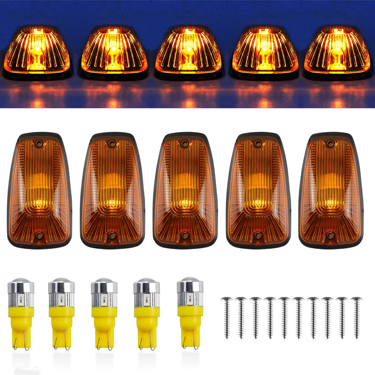 Tresound front packaging showing five amber cab lights and bases for easy replacement