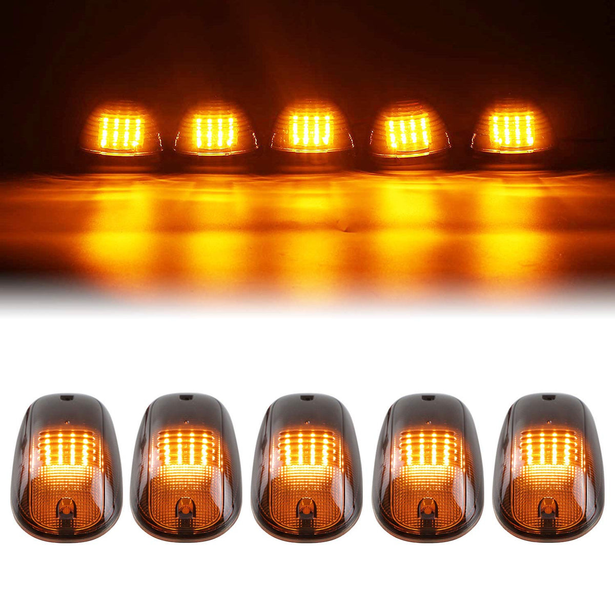 Tresound front packaging showing five smoked amber cab marker lights and kit contents for easy replacement