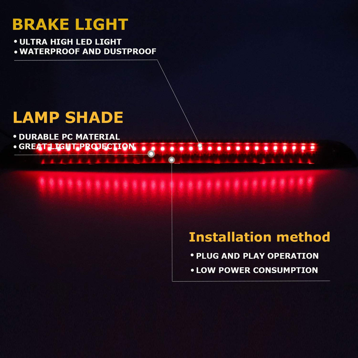 Tresound third brake light next to ruler showing scale and accurate direct-fit dimensions