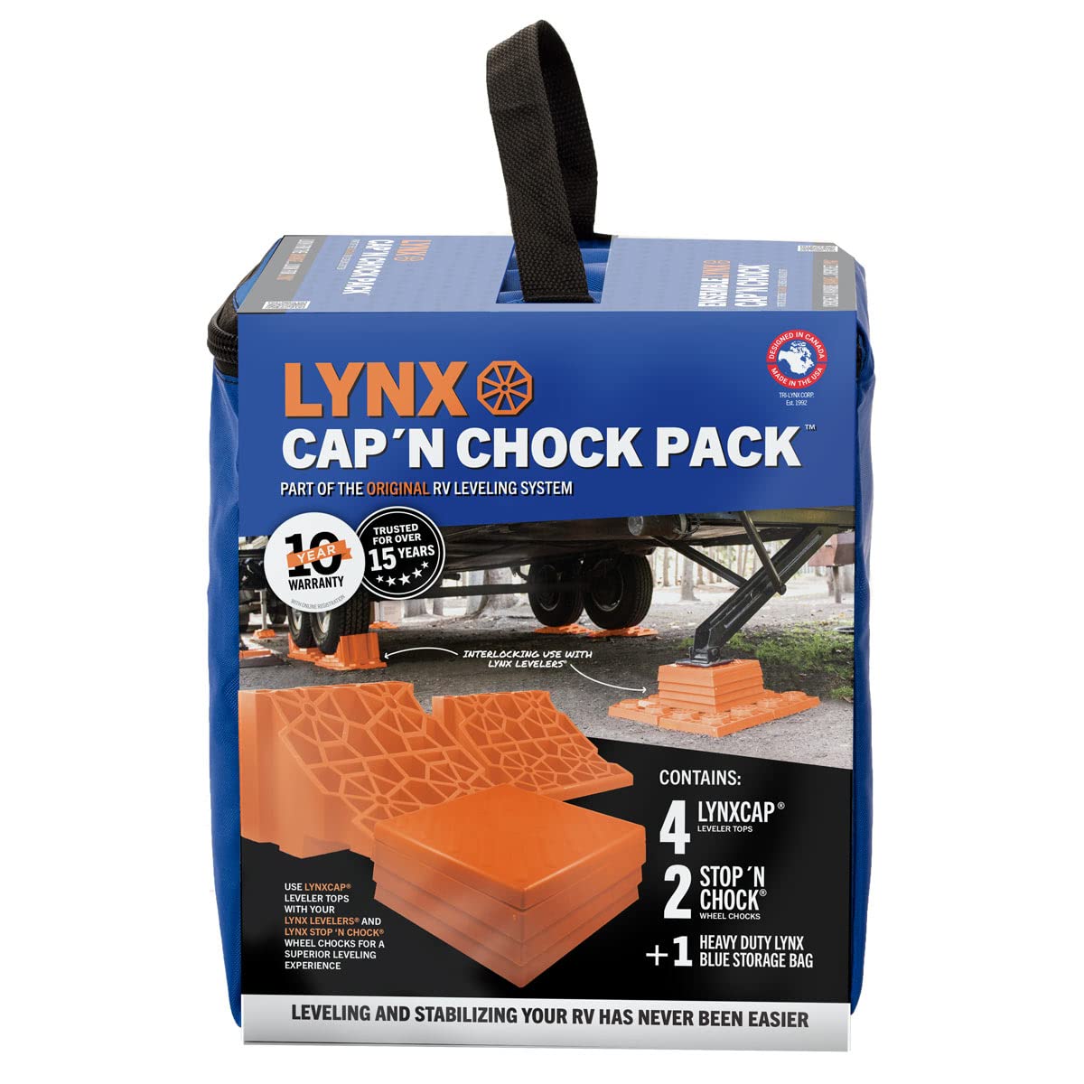 Tri-Lynx carry bag holding chocks and caps for organized storage and quick access